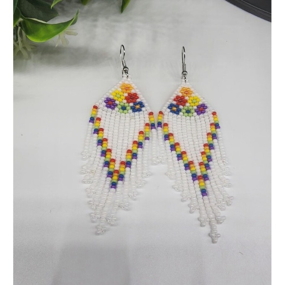 Beaded Earrings Bohemian, Beaded Drop Dangle Earrings Handmade - Picture 4 of 6